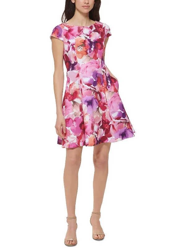 Women's Formal Event Attire Vintage Charm Womens Floral Cap Sleeves Fit & Flare Dress