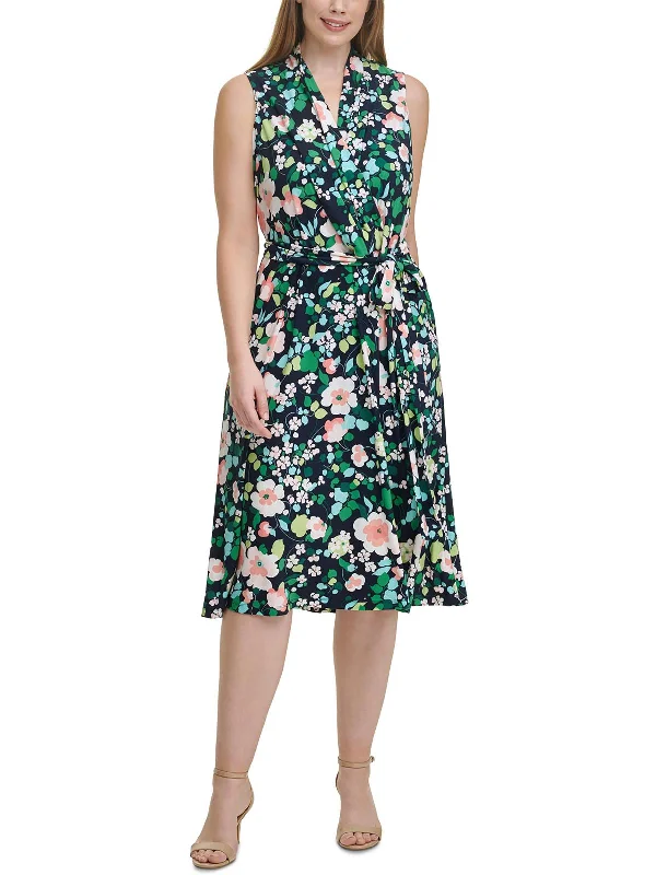 Women's Charming Outfit For Events Formal Outfit Plus Womens Floral Print Calf Midi Dress