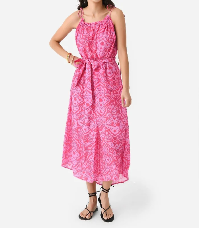 Modern Women's Apparel Chic Sophistication Rain Maxi Dress In Stencil Fuchsia