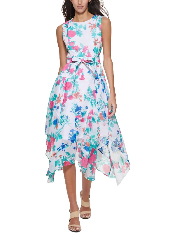 Stylish Women's Attire Effortless Grace Womens Chiffon Floral Midi Dress