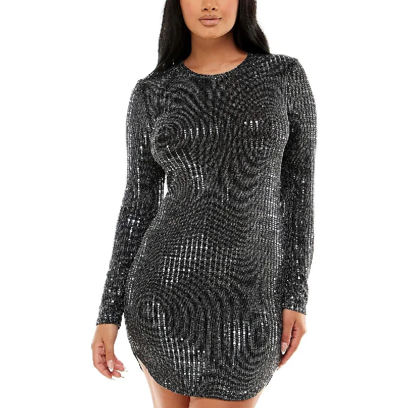 Women's Vintage-Inspired Outfit Limited - Edition Drops B. Darlin Womens Juniors Metallic Long Sleeves Bodycon Dress