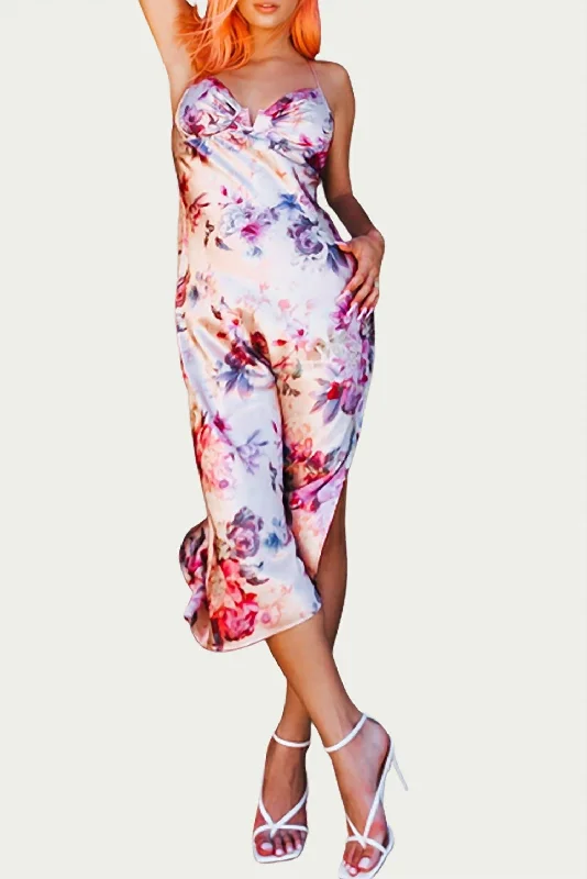 Trendy Athleisure Clothing For Women Feminine Elegance Floral Satin Bustier Slip Dress in Blush