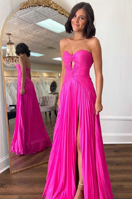 Women's Clothing And Garments Sets Effortless Sophistication Strapless Hot Pink Girl Party Prom Dresses, Sweetheart Newest 2024 Long Prom Dresses, Fashion Bridesmaid Dresses