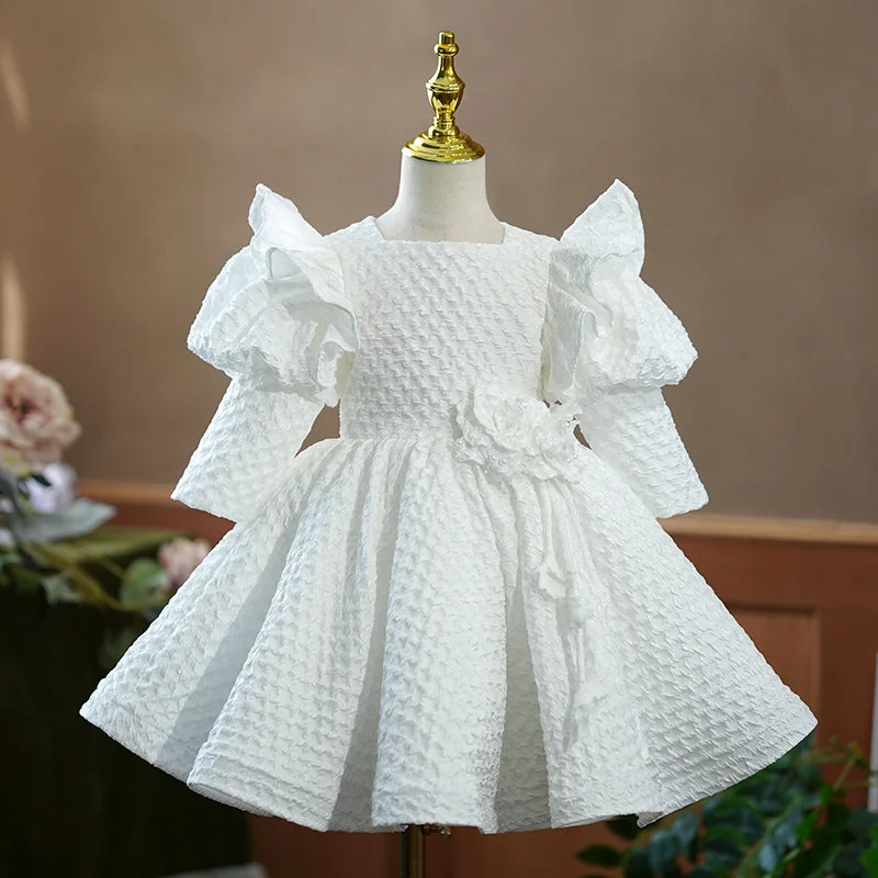 Women's Comfy Loungewear Outfit Boho - Chic Festival - Ready Style Flower Girl Dress Toddler Princess White Long Sleeve Puffy Baptism Pageant CommunionChristening Dress