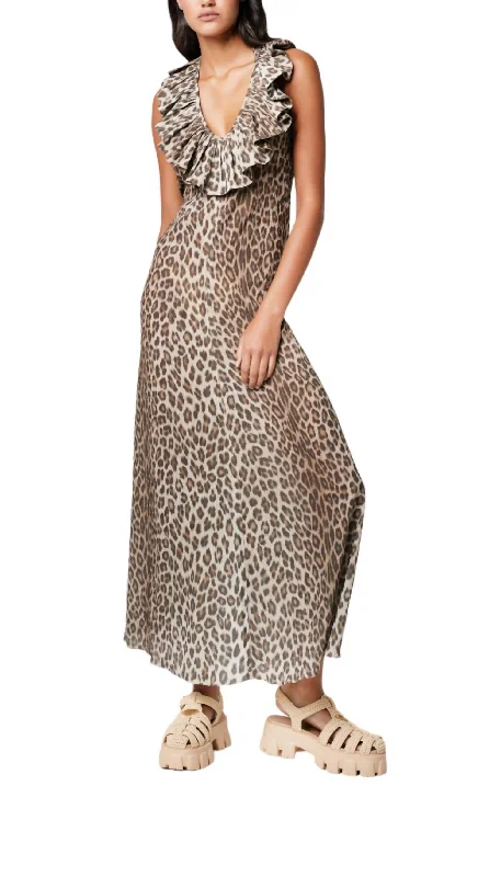 Formal Garments For Women Modern Romance Halter Maxi Dress In Cheetah