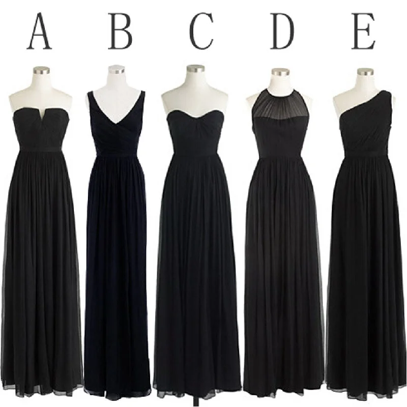 Women's Holiday Attire Vintage Charm Black Cheap Simple Mismatched Styles Chiffon Floor-Length Formal Long Bridesmaid Dresses, WG187