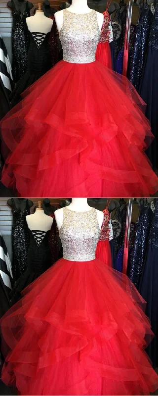 Women's Tops And Clothing Refined Look Stunning Sequins Beaded Organza Ruffles Ball Gowns Prom Dresses Red Quinceanera Dress   cg18566