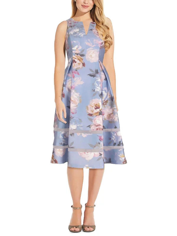 Women's Outdoor Attire Artful Design Womens Floral Print Midi Fit & Flare Dress