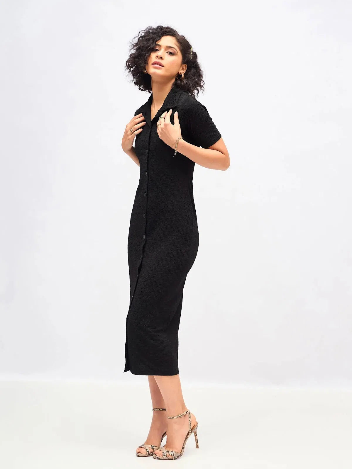 Charming Women's Clothes For Special Events Chic Allure Women Black Knitted Front Button Bodycon Midi Dress