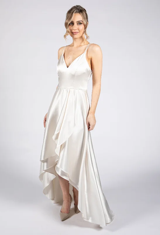 Women's Outerwear Attire Artful Design Vanilla Satin Gown