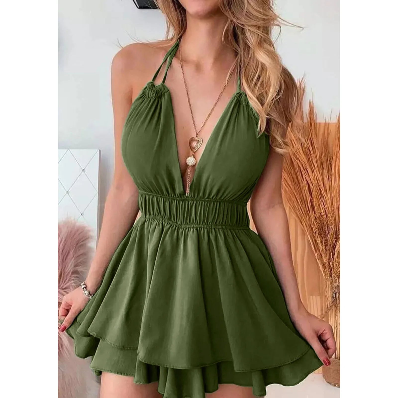 Women's Party Clothes Fashion-Forward Style JuliaFashion - Deep V Neck Slip Sun2024 New Femme Ruched Irregular Hem Summer Backless Sexy Backless Sleeveless Mini For Women Dress