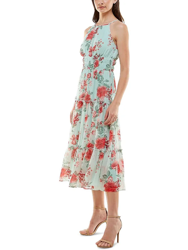 Women's Casual Wear Clothes Lightweight Fabric Juniors Womens Halter Floral Midi Dress