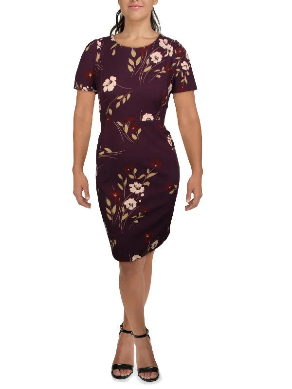 Women's Holiday Attire Everyday Glamour Petites Womens Floral Print Knee Sheath Dress