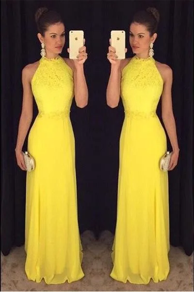 Stylish Women's Garments For Holidays Classic Timeless Elegant Style Yellow Halter Prom Dresses,Charming Prom Gowns,Evening Dresses cg4123