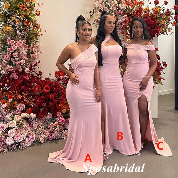 Women's Casual Apparel For Weekends Sleek Design Sexy Jersey Mismatched Sleeveless Side Slit Mermaid Floor Length Bridesmaid Dresses, BD3304