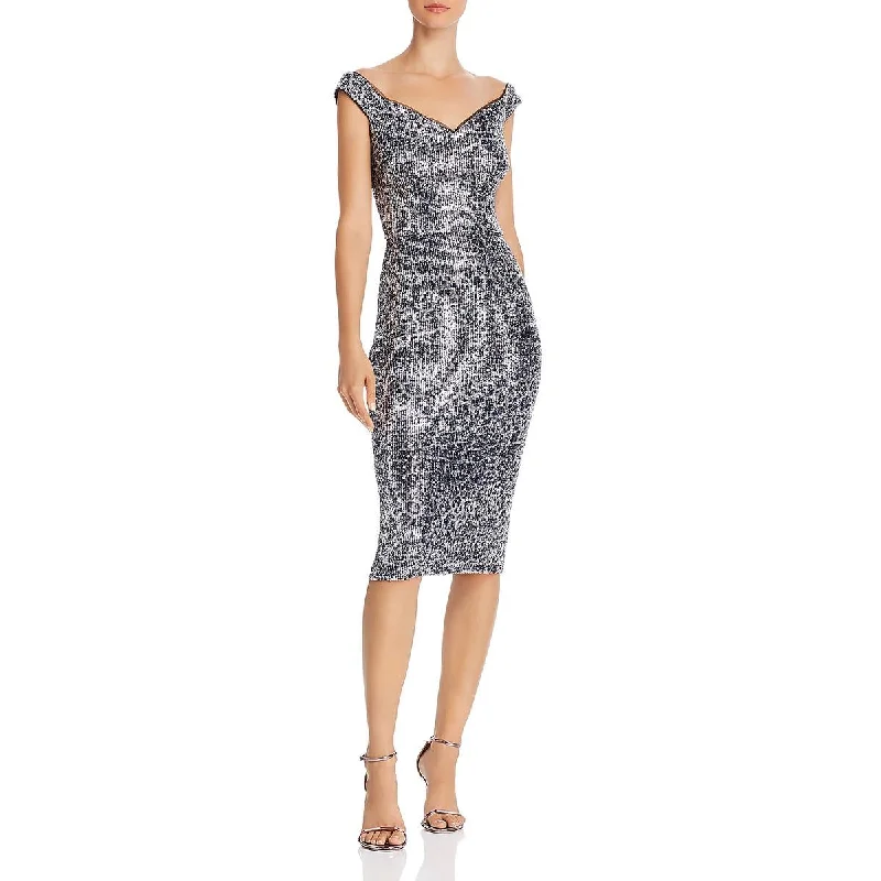 Women's Layered Outfit Playful Elegance Aqua Womens Sequined Above Knee Bodycon Dress