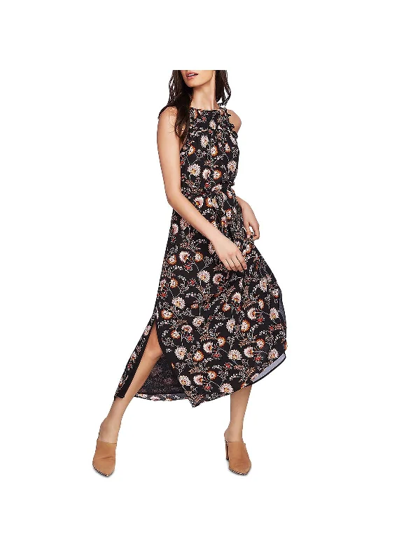 Women's Vacation Outfit Set Feminine Soft - Hued Look Womens Floral Print Daytime Midi Dress