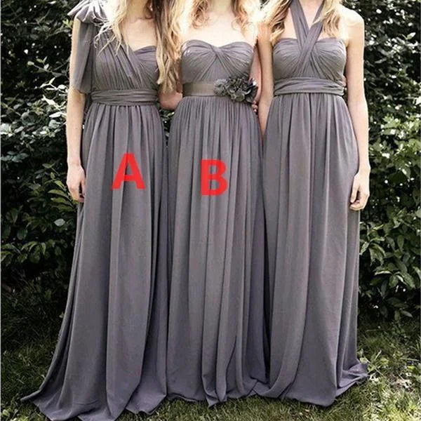 Fashionable Women's Clothing Vintage Look Junior Popular Convertible Chiffon Gray Cheap Long Bridesmaid Dresses Wedding Party, WG111