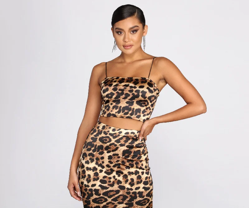 Vintage-Inspired Women's Clothes Grab Romantic Date - Night Styles Now Cropped Leopard Print Satin Top