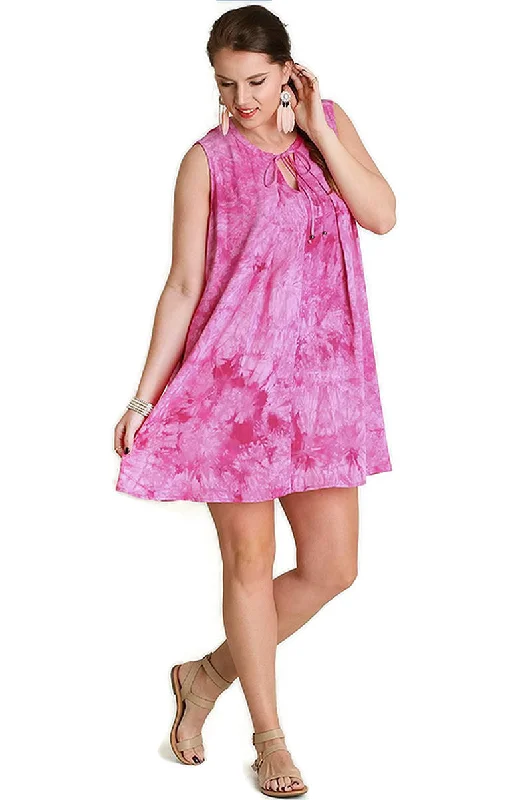 Timeless Women's Garments Tropical Island - Inspired Attire Tie Dye Sleeveless Keyhole Dress, Fuchsia