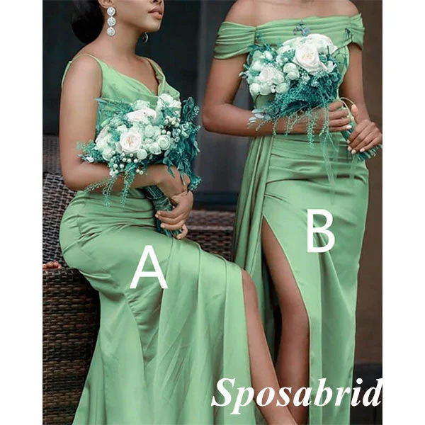 Stylish Women's Apparel Grab Romantic Date - Night Styles Now Sexy Soft Satin Msmatched Side Slit Mermaid Floor Length Bridesmaid Dresses, BD3295