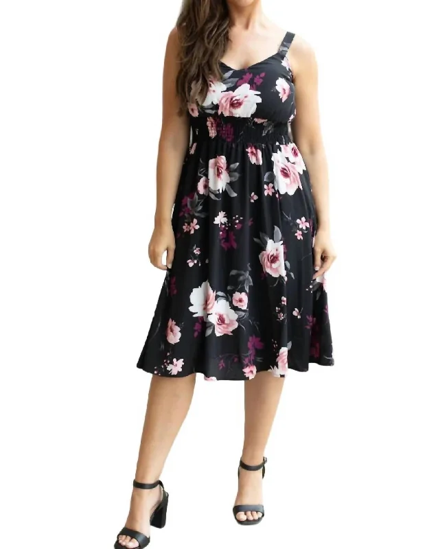 Trendy Athleisure Clothing For Women Floral Style Cassidy Midi Dress In Black