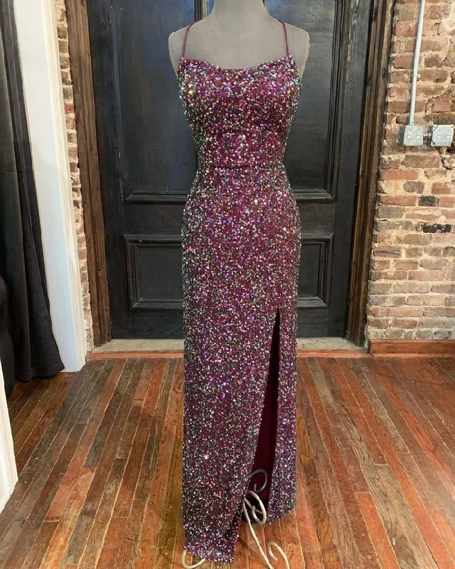 Women's Stylish Outdoor Outfit Limited - Edition Drops Sparkle Mermaid Sequined Long Formal Dress with Slit Prom Gown   cg19501