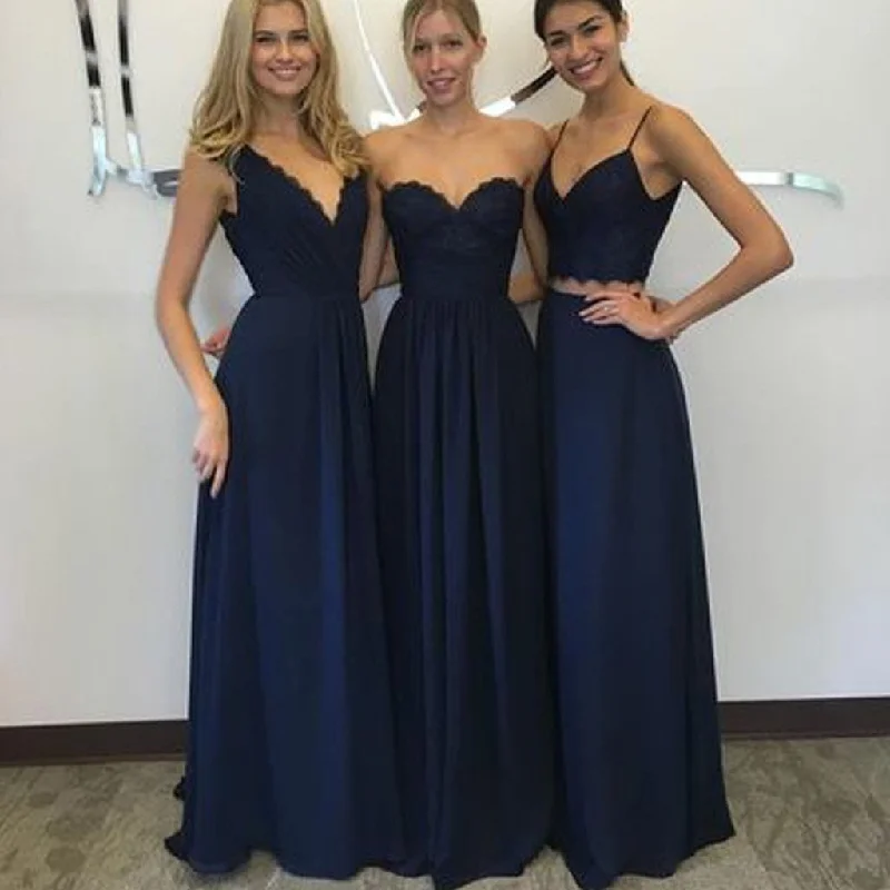 Women's Trendy Clothes Feminine Elegance Convertible New Design Elegant Lace Chiffon Navy Blue   Inexpensive Bridesmaid Dresses, WG70