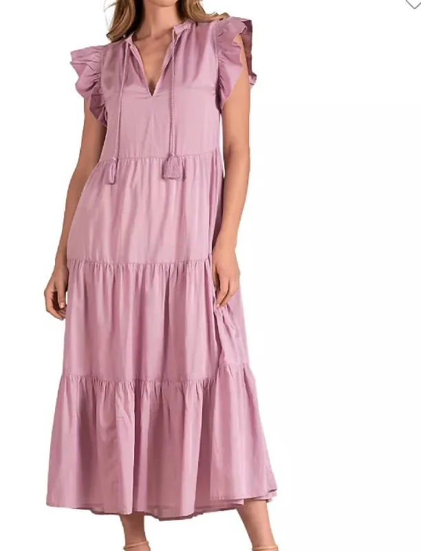 Women's Clothes Soft Textures Ruffle Sleeve Maxi Dress In Lilac