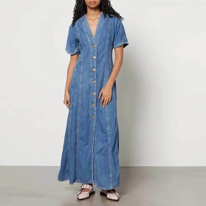 Women's Trendy Garments Refined Simplicity Future Denim Maxi Dress In Midbluestone