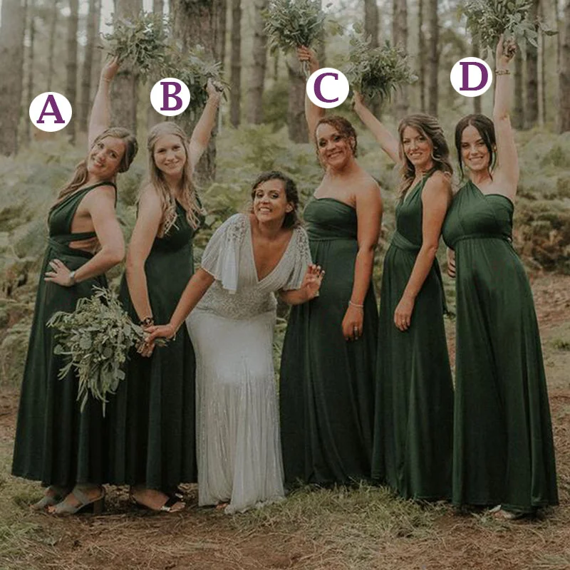 Women's Professional Clothes Limited - Stock Mismatched Emerald Green A-line Floor-length Bridesmaid Dresses, BD3190