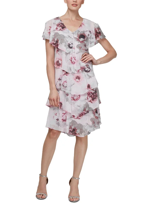 Women's Romantic Outfit Limited - Stock Womens Floral Print Tiered Shift Dress