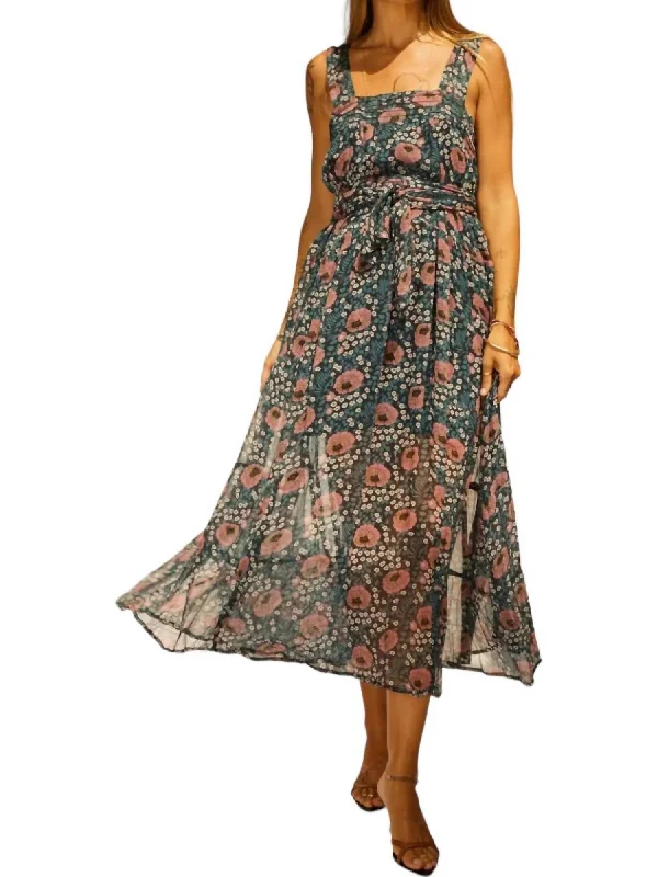 Women's Elegant Apparel Minimalist Elegant Chiffon Print Jasmine Maxi Dress In Vintage Indigo