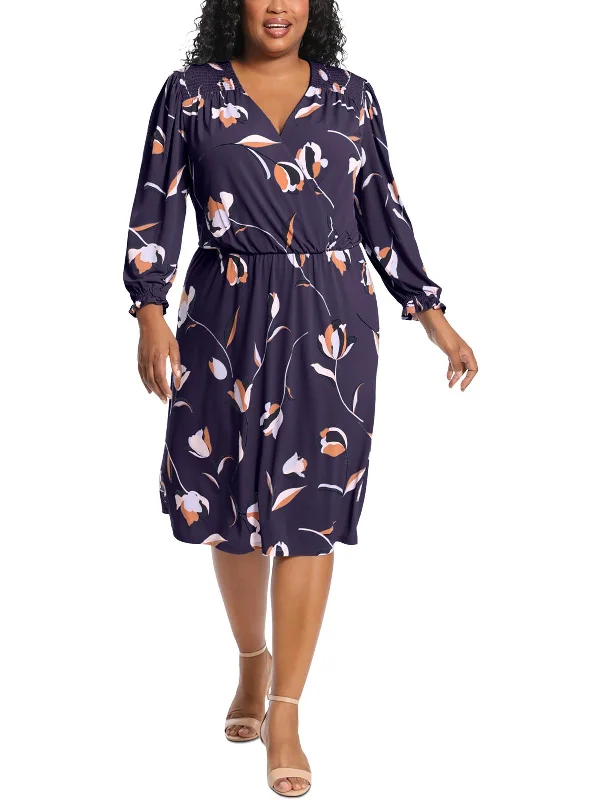 Chic Clothes For Women Feminine Elegance Plus Womens Floral Smocked Wrap Dress