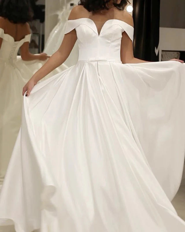 Women's Outerwear Garments Subtle Sophistication Sexy Off The Shoulder Satin Wedding Dresses Minimalist With Train