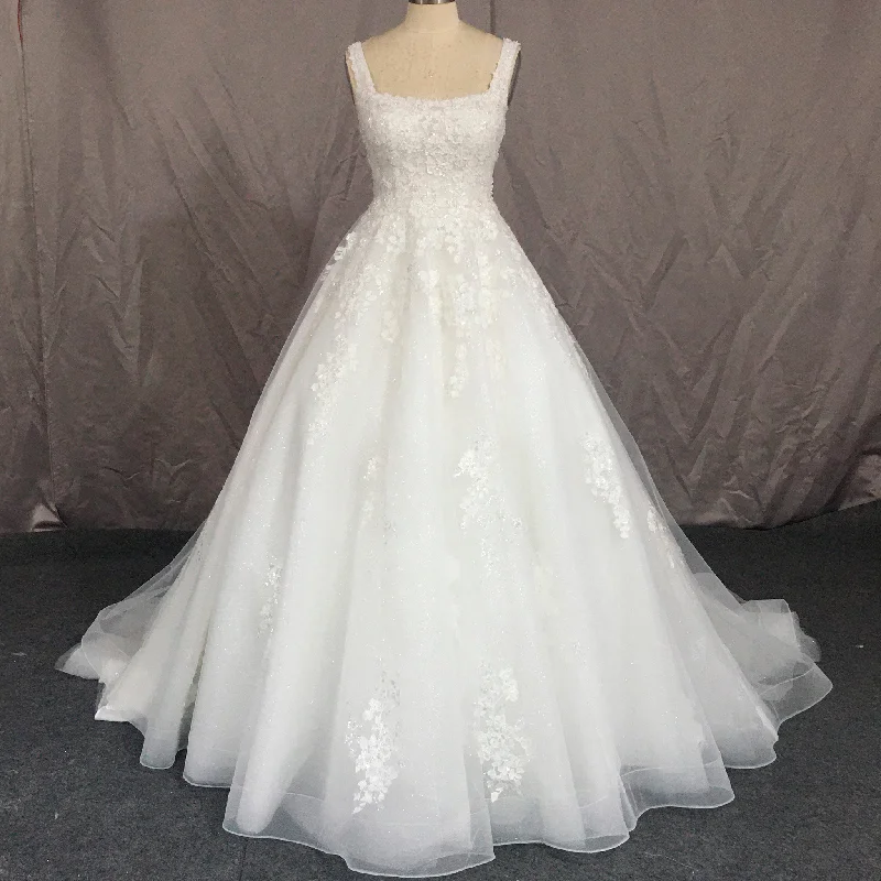 Stylish Clothes For Women Graceful Drape Lace and Tulle A-line Wedding Dress with Square Neckline