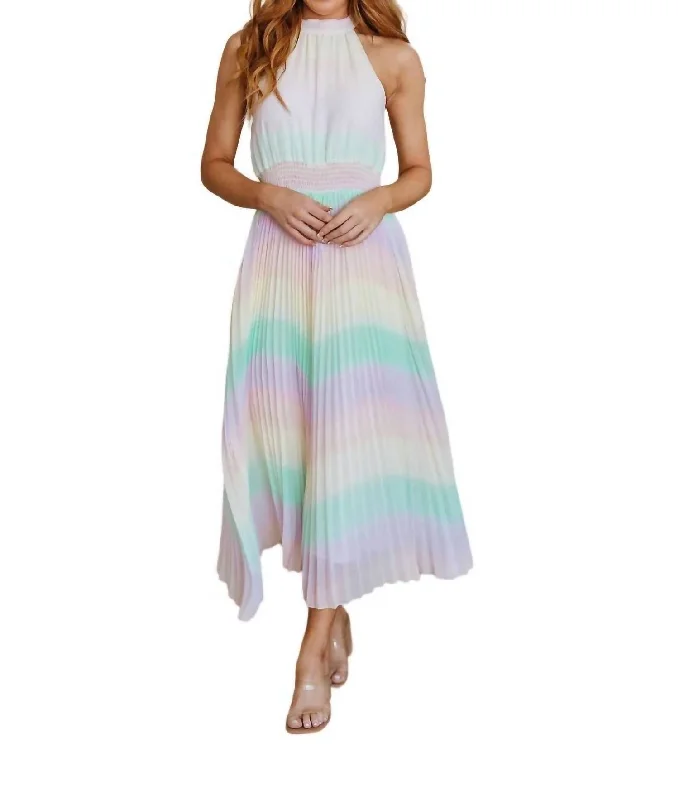 Women's Professional Apparel Modern Glamour Irresistibly Iridescent Maxi Dress In Ombre Rainbow Stripe