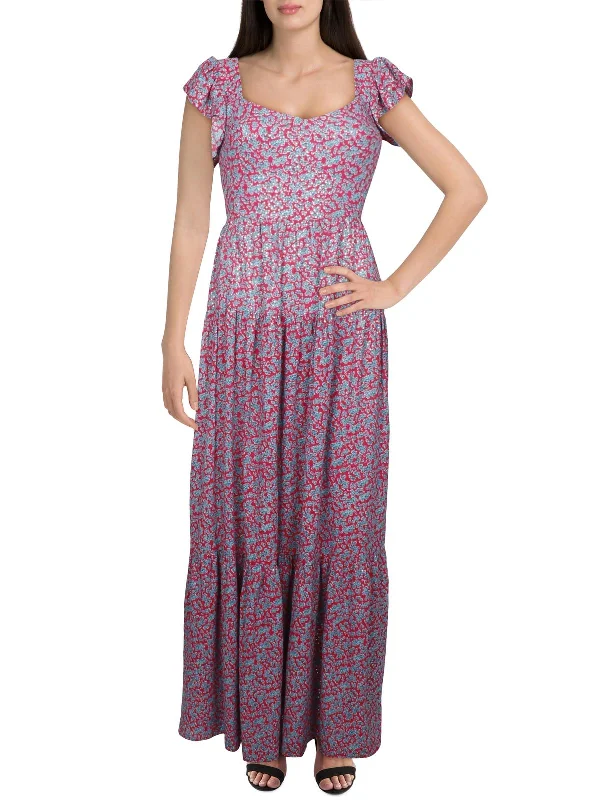 Women's Floral Print Outfit Feminine Flow Truly Womens Metallic Printed Maxi Dress