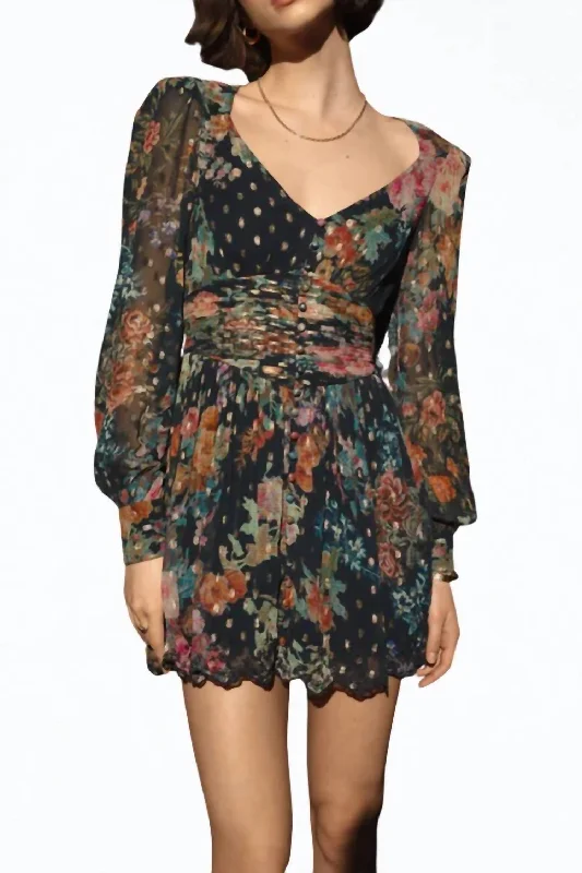 Women's Vintage-Inspired Clothing Seasonal Trend Rafa Floral-Print Chiffon Mini Dress in Navy Blue