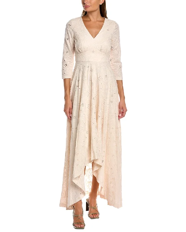 Women's Casual Wear Outfit Classic Timeless Elegant Style Kay Unger Floral Eyelet Midi Dress