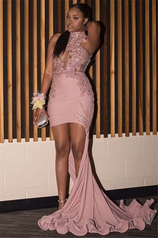 Women's Clothing Sets Seasonal Trend Pink High-Neck Sleeveless Mermaid Prom Gown | New Arrival Appliques Long Evening Gown   cg18847