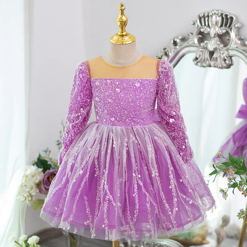 Casual Clothes For Women Seasonal Trend Elegant Baby Long Sleeve Sequin 1st Birthday Dress Toddler Flower Girl Dresses