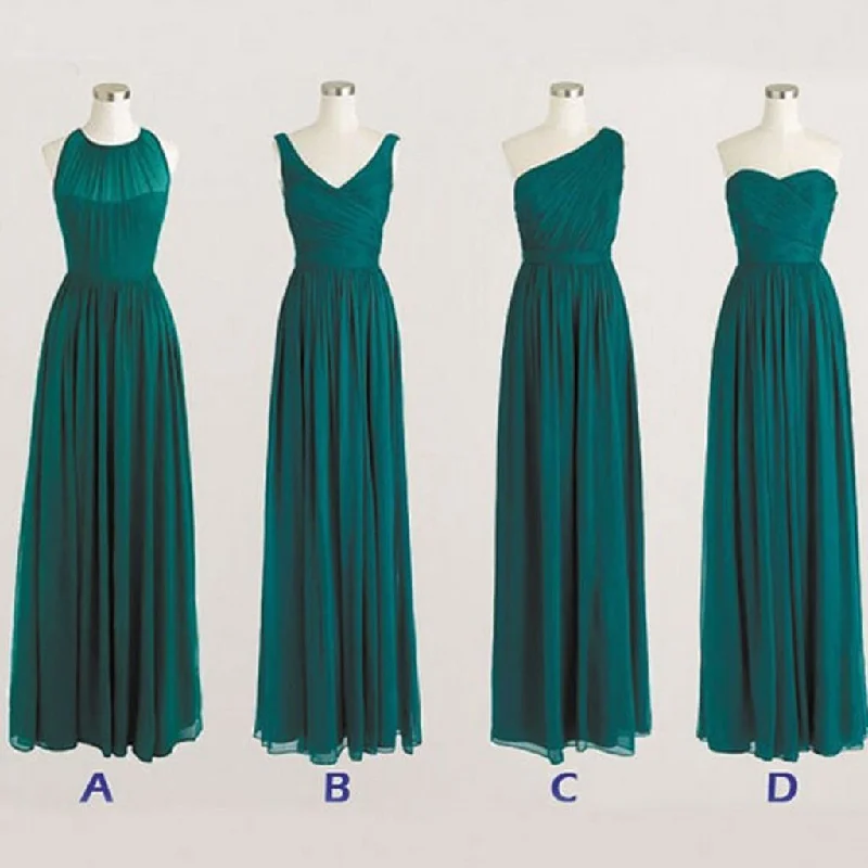 Stylish Women's Attire Timeless Elegant Best Selling Cheap Simple Mismatched Chiffon Formal Long Teal Green Bridesmaid Dresses, WG183