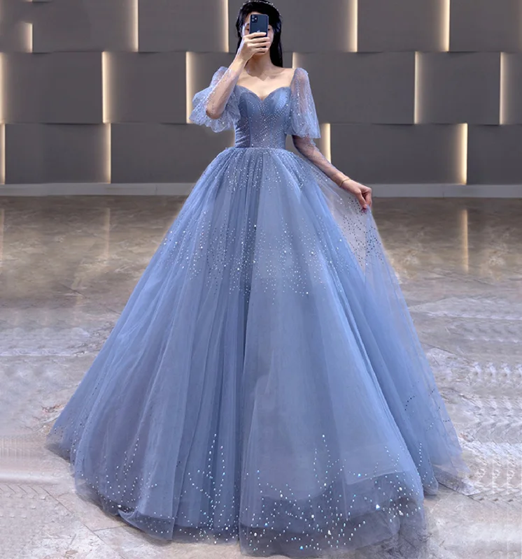 Classic Women's Clothing Styles Effortless Style BLUE TULLE LONG A LINE PROM GOWN FORMAL DRESS    cg18557