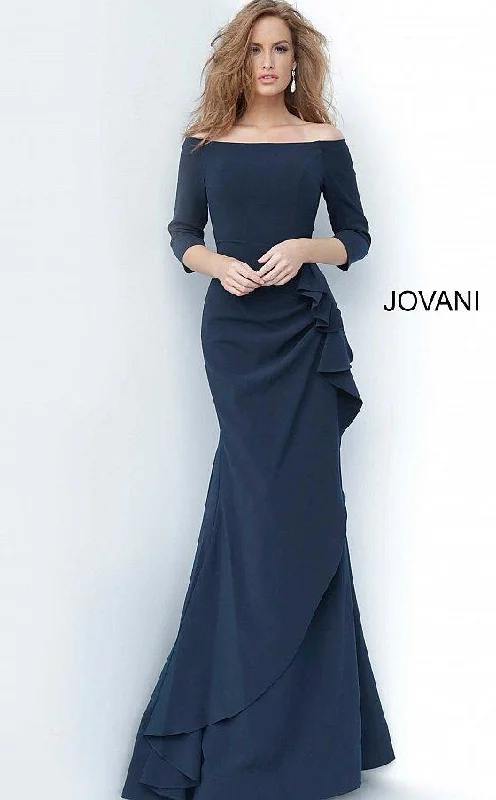 Women's Fashionable Attire For Work Modern Romance Jovani 00446 Off Shoulder Ruched Long Gown