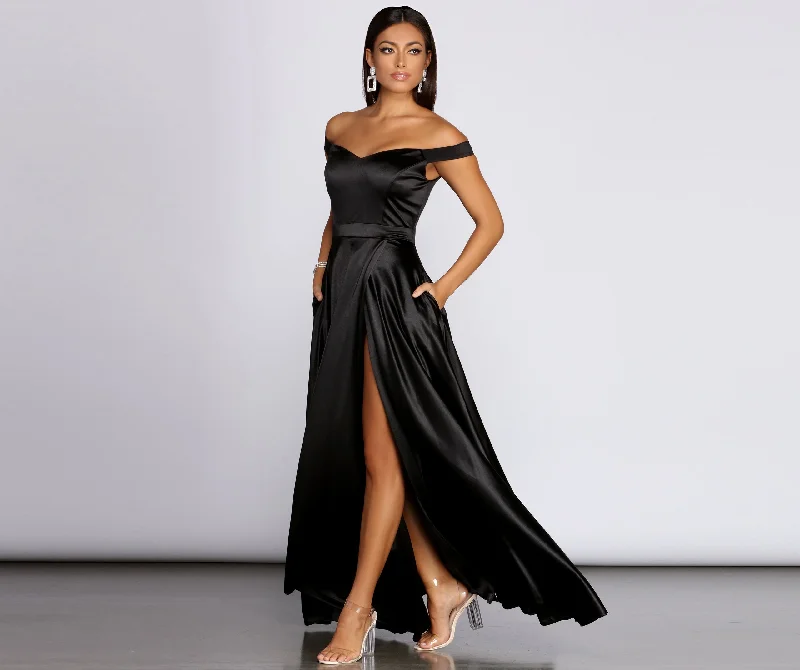 Women's Elegant Apparel Luxury Style Ophelia Formal High Slit Satin Dress