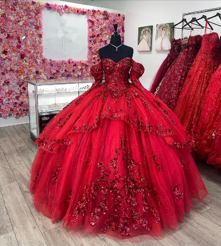 Women's Clothes And Garments Feminine Charm Luxurious Red Quinceanera Dresses,Red Ball Gown,Sweet 15 Dress  Y4524