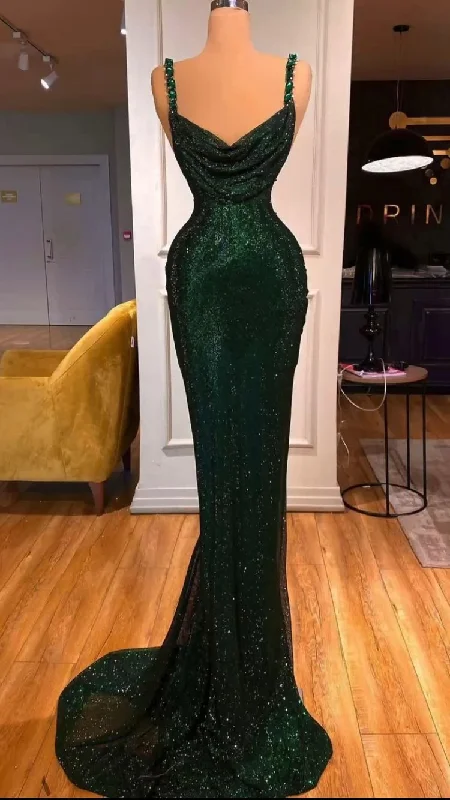 Women's Transitional Attire Romantic Flair Stunning Emerald Green Mermaid Evening Dress Sleeveless Formal Gown Y123