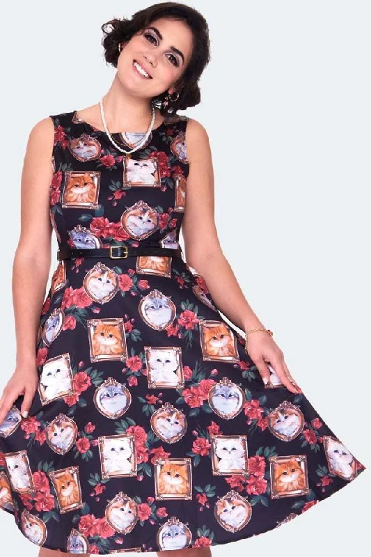 Women's Seasonal Clothing Classic Appeal Framed Kitties Sleeveless Flare Dress