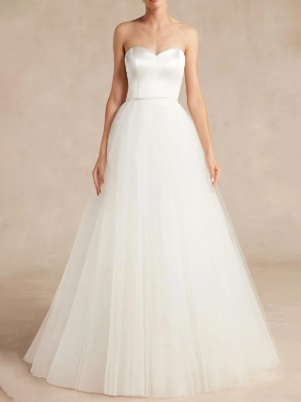 Women's Vacation Garments Chic Allure Organza And Tulle Wedding Dress A-line Strapless Sweetheart